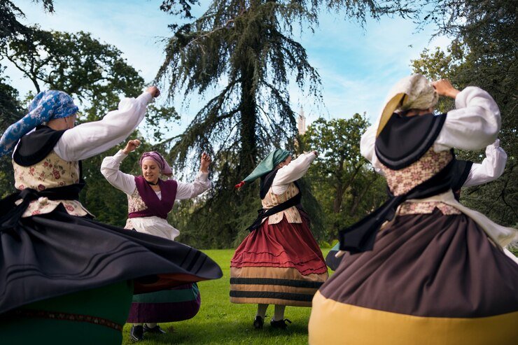 Dancers dancing folk dance in Portugal