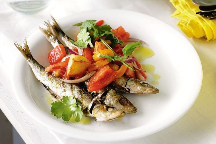 Grilled sardines with salad - Portuguese favourite summer snacks